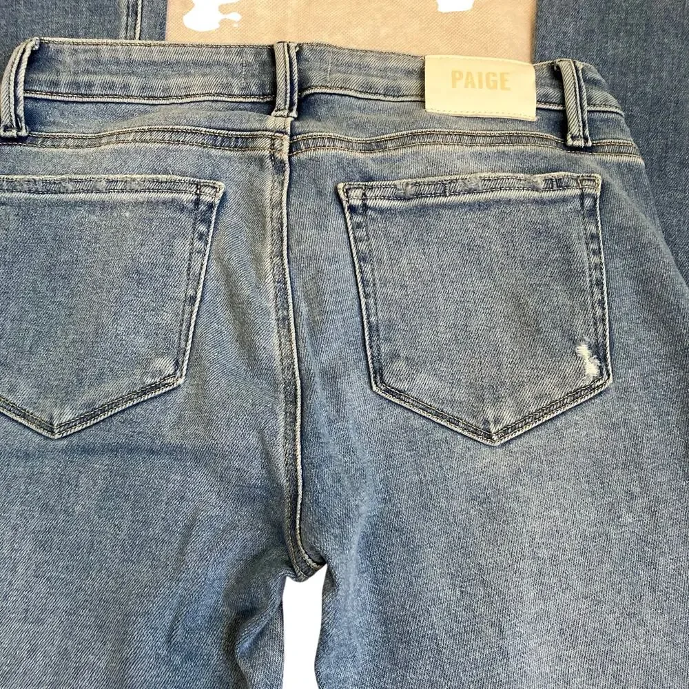 Paige Sz 27 Laurel Canyon Jeans in Nostalgia Wash Bootcut Distressed Light Wash
